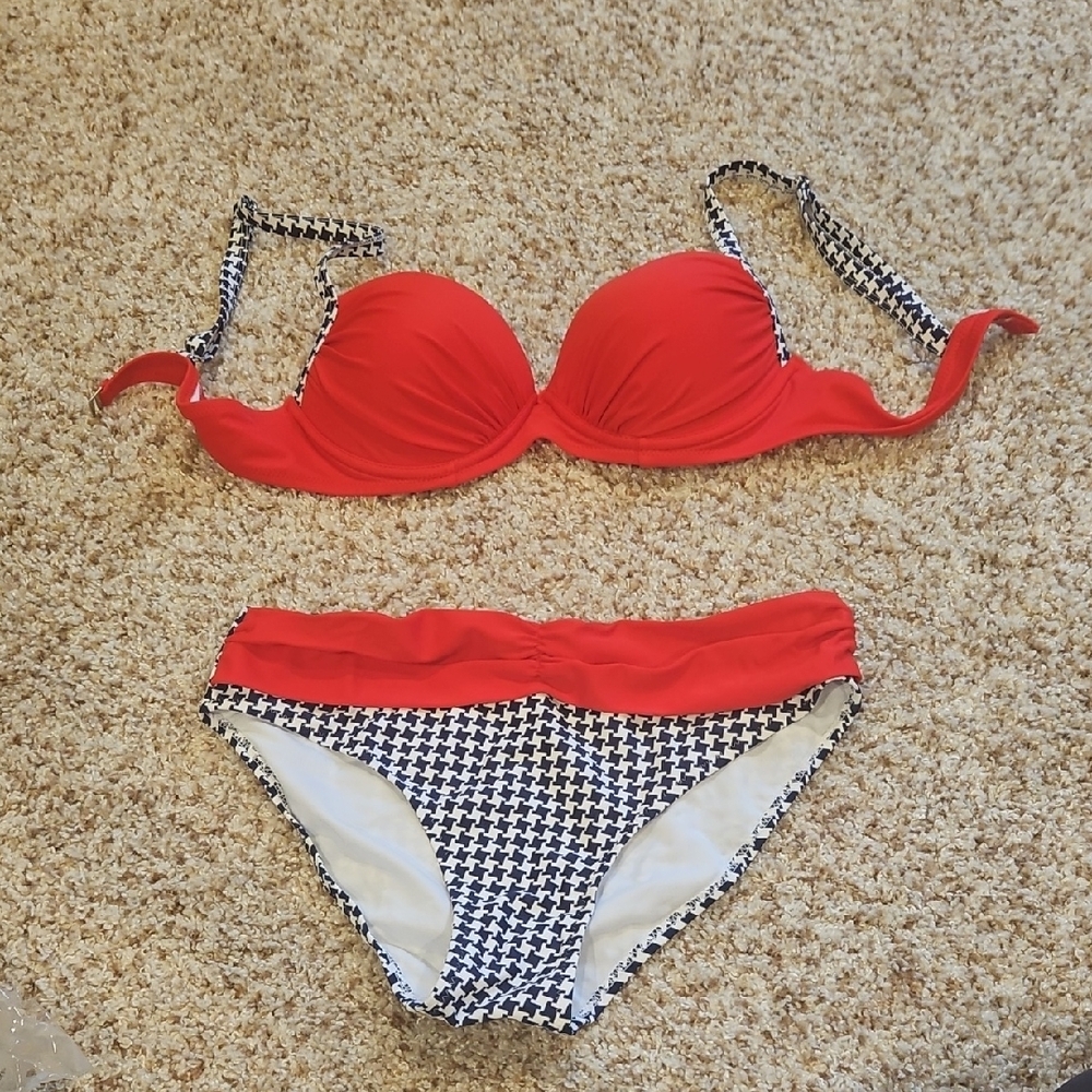 Red and Black Houndstooth Bikini Set